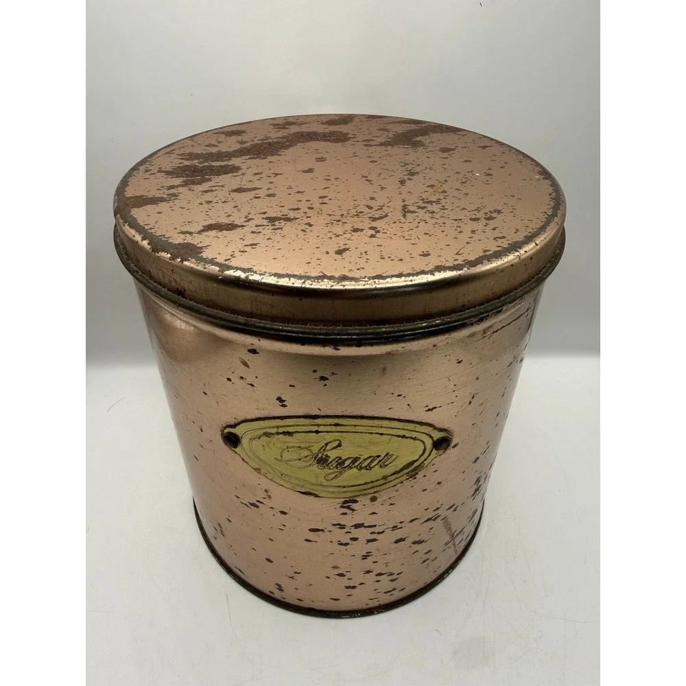Copper Metal Cylinder Coffee Tea Sugar Flour Canister Set, With Lids, 4Piece MCM